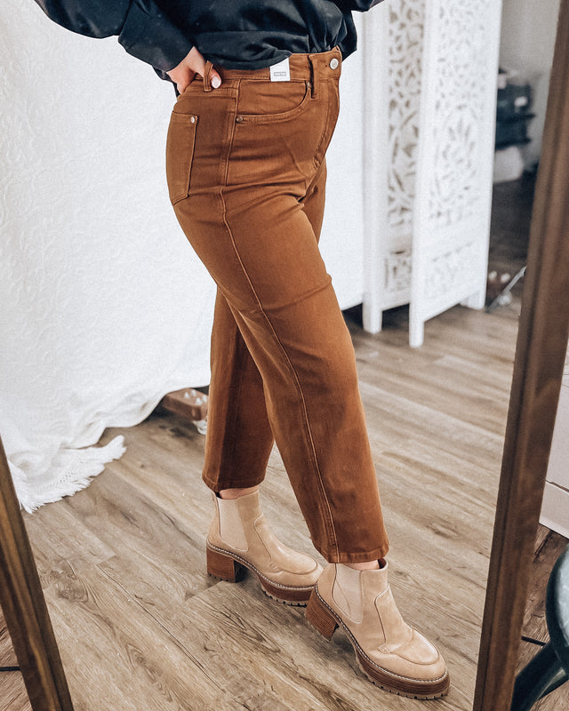 Runaway Judy Blue High Waist Tummy Control Straight Let [camel]