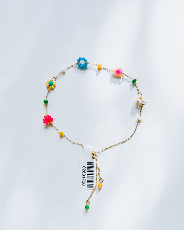 Beaded Flower Station Chain Bracelet [gold]