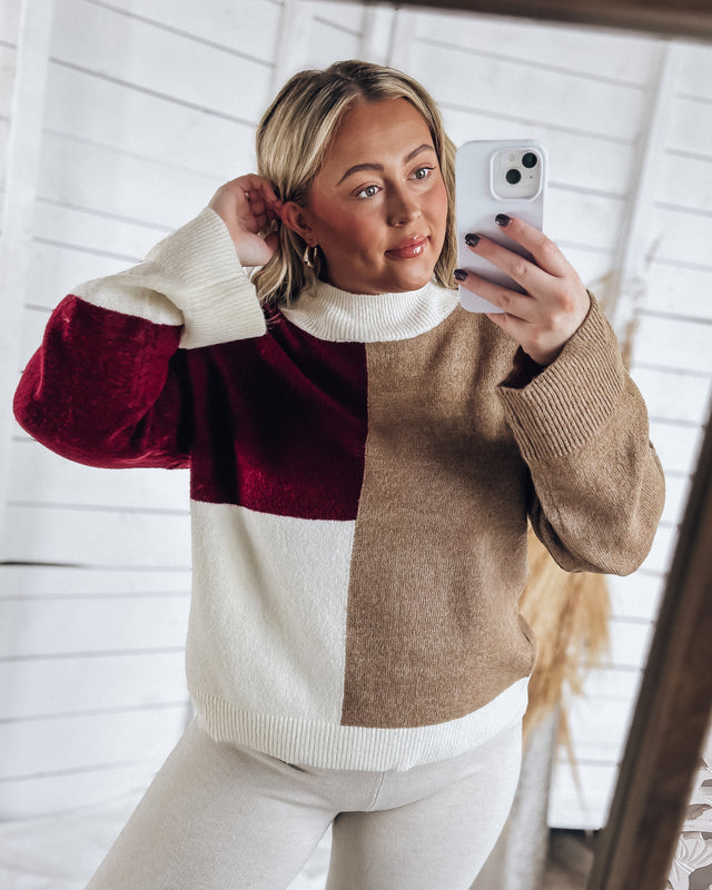 Mockneck Colorblock Sweater [rosewood]