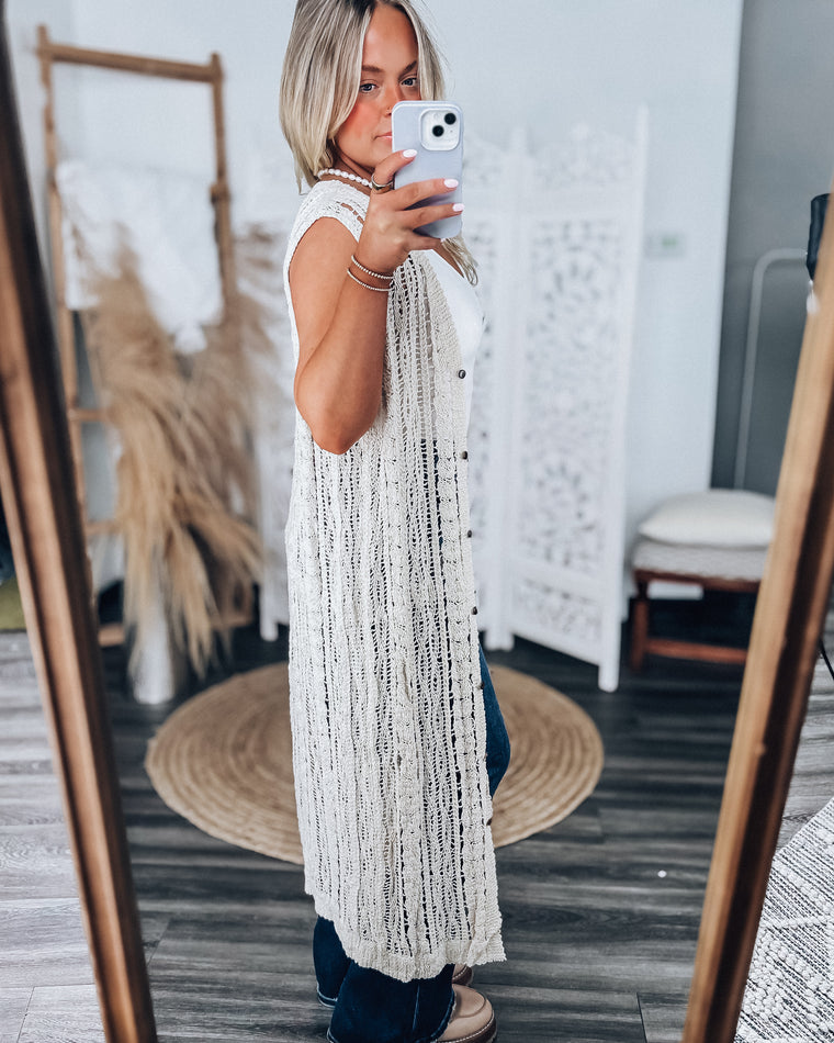 Camille Crochet Long Cardigan [beige]