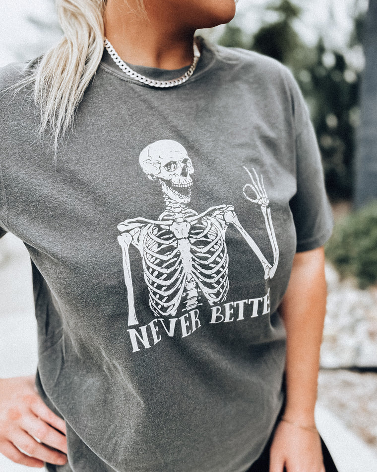 RESTOCKING SOON: Never Better Skeleton Tee [washed blk/cream]