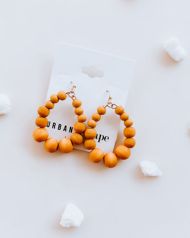 mustard/wood tear drop earrings