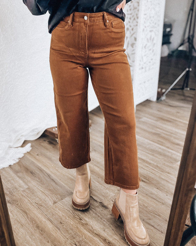 Runaway Judy Blue High Waist Tummy Control Straight Let [camel]