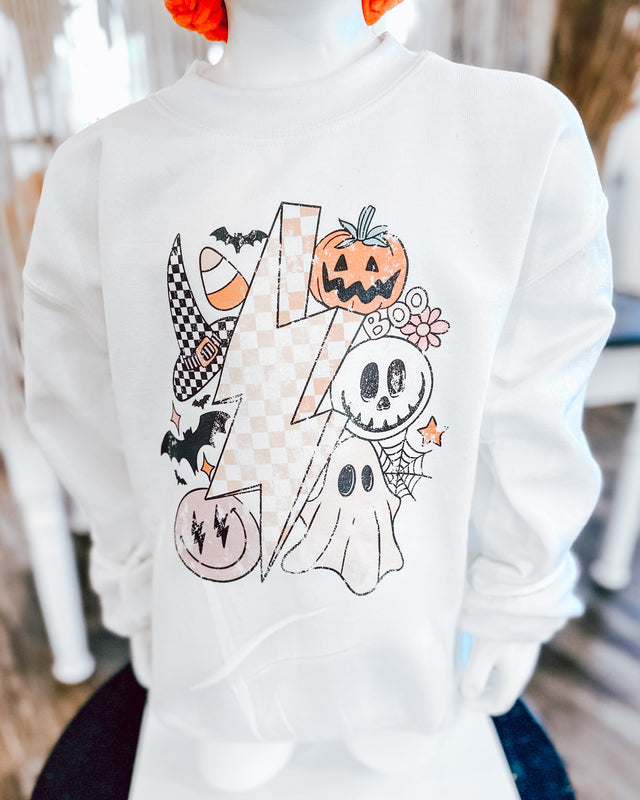 spooky lil boo YOUTH sweatshirt [white/pastels]