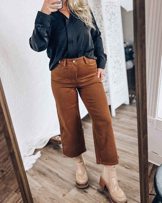 Runaway Judy Blue High Waist Tummy Control Straight Let [camel]