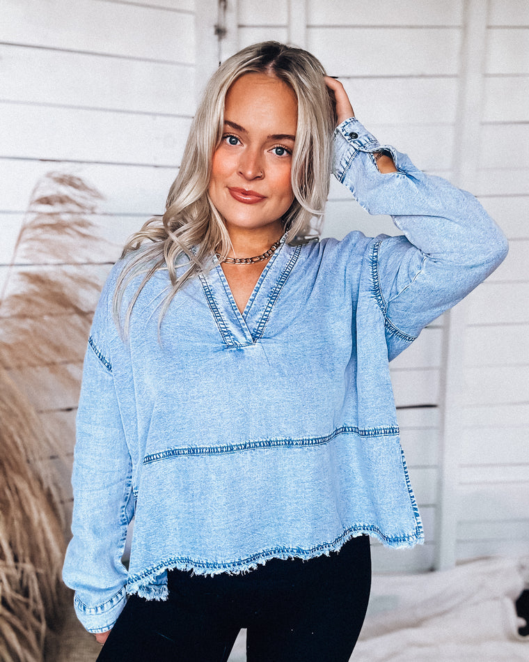 Charlie Chambray Top [lt denim]