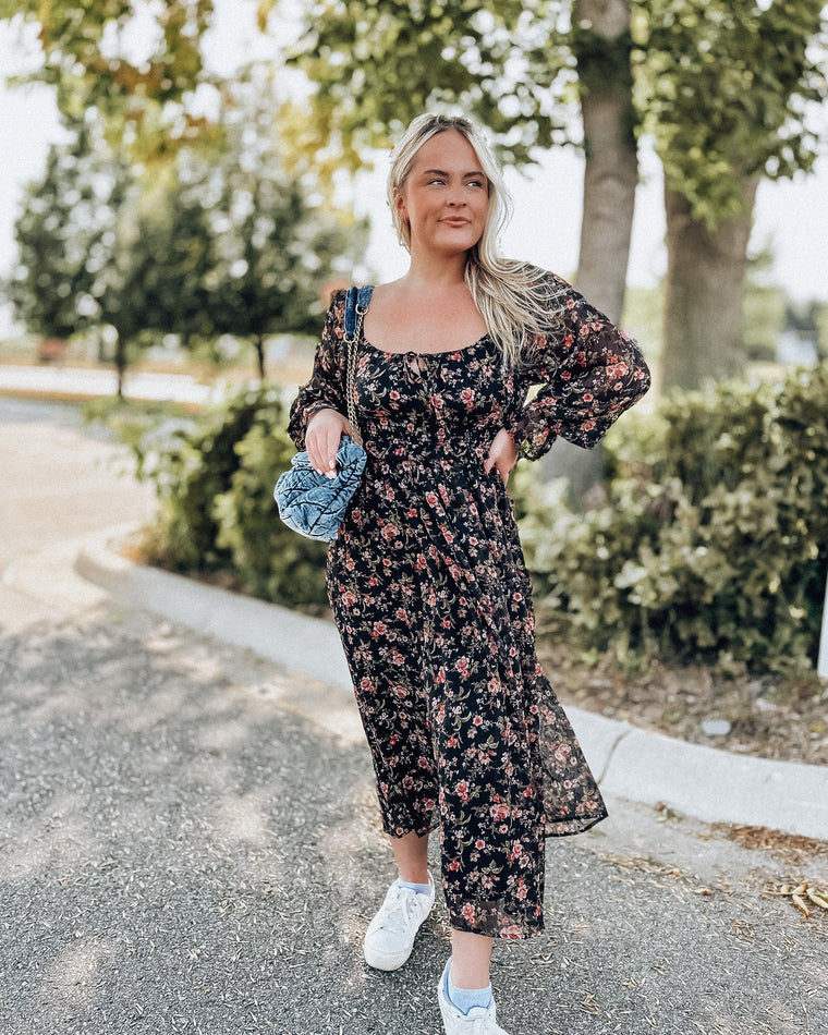 Floral Ruffle Dress [black]