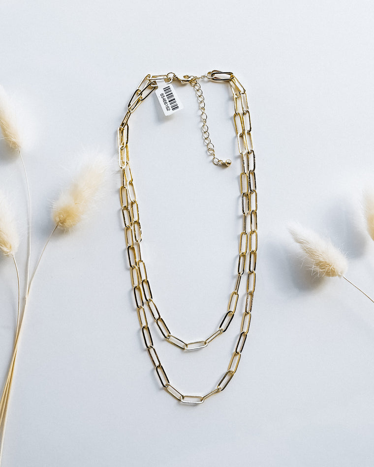 Double Stranded Gold Chain Link Necklace