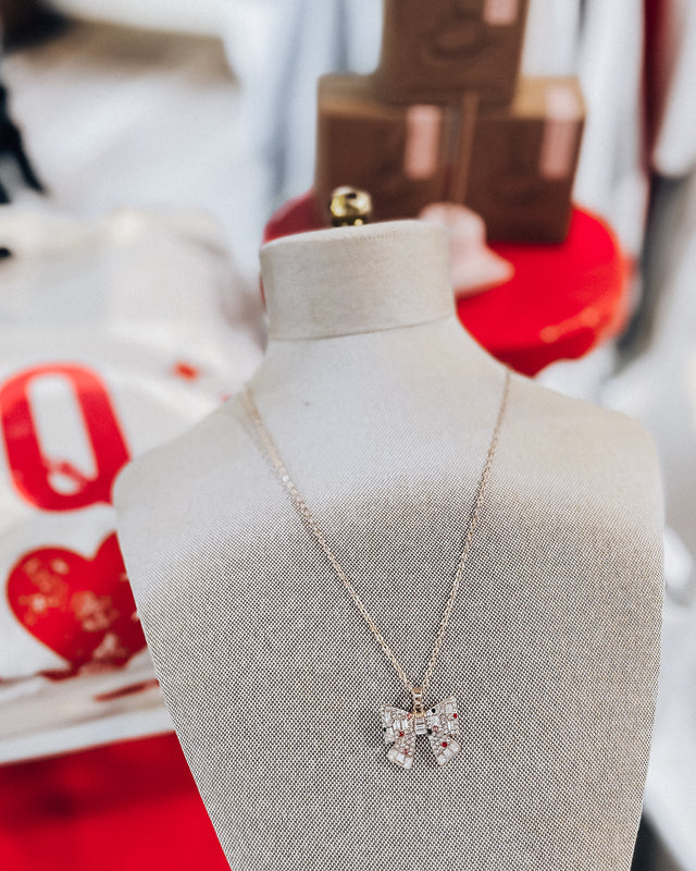 Chain Link Necklace with Rhinestone Bow