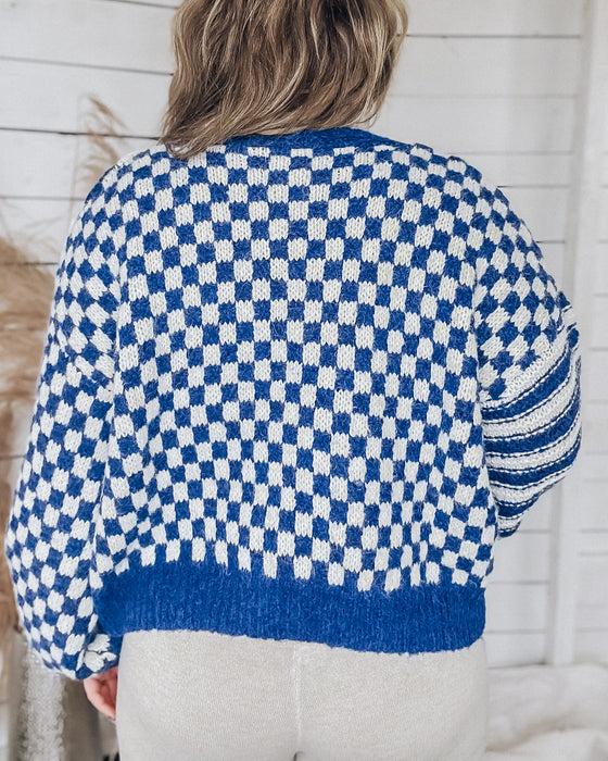 Striped and Checkered Cardigan [ivory/blue]
