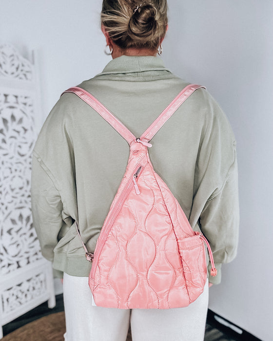 Striding Through Philly Puffer Sling Bag/Backpack [petal]