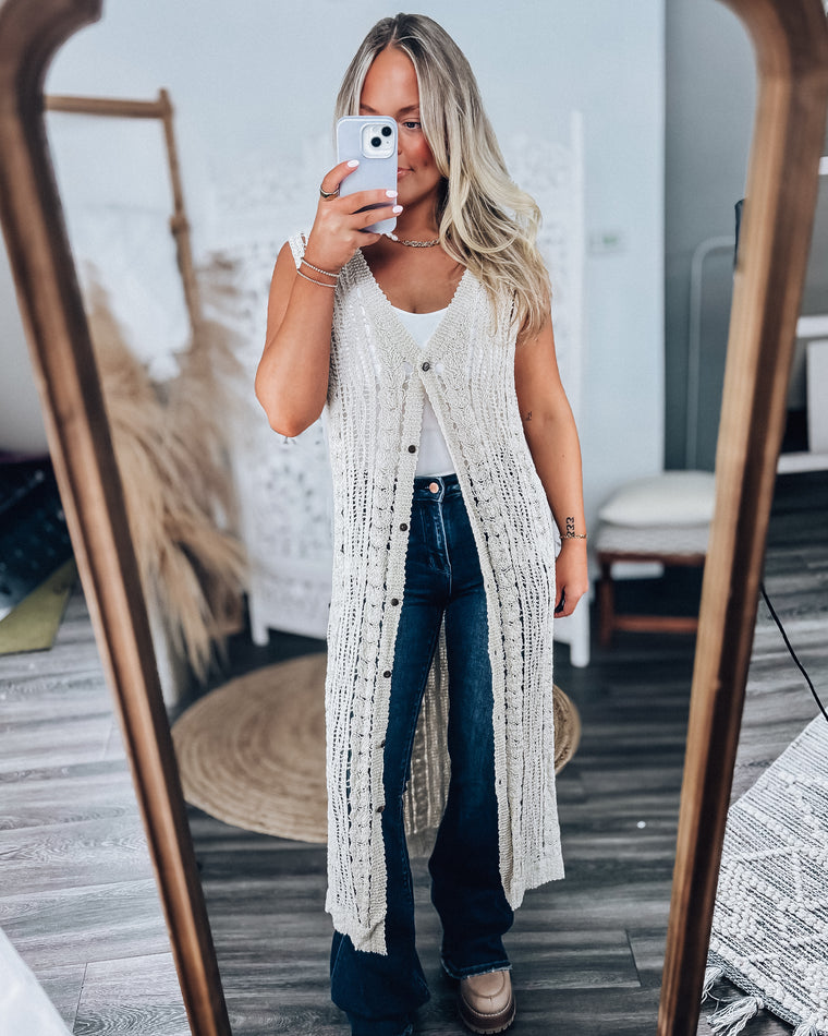 Camille Crochet Long Cardigan [beige]