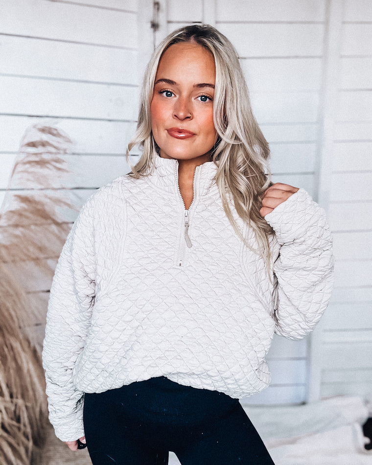 Quinton Quilted Sweatshirt Top [stone]