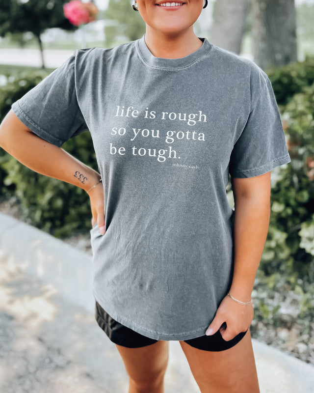 RESTOCKING SOON: Gotta Be Tough Tee [washed grey/cream]