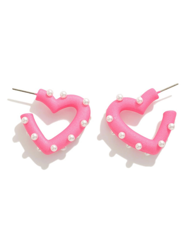 Heart Hoop Earrings [pink]