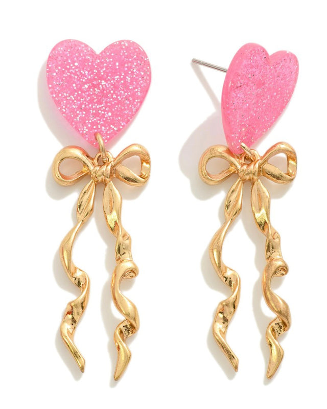 Heart and Bow Earrings [pink/gold]