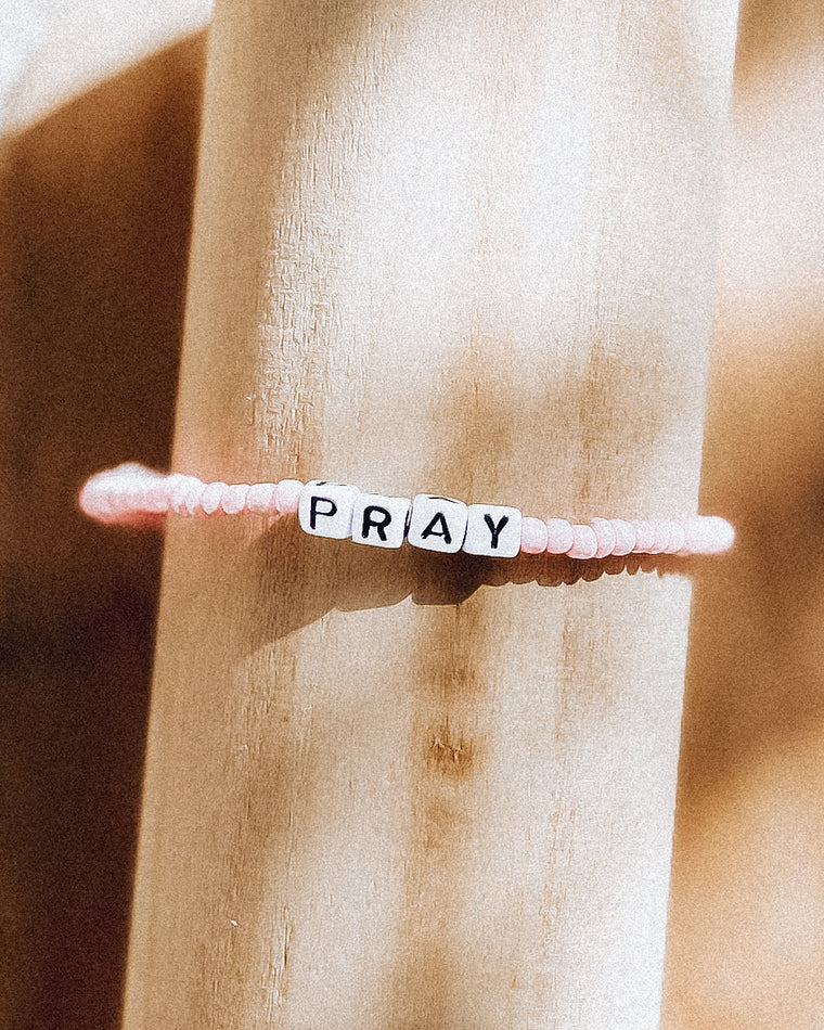 PRAY - Pink Beaded Stretch Bracelet