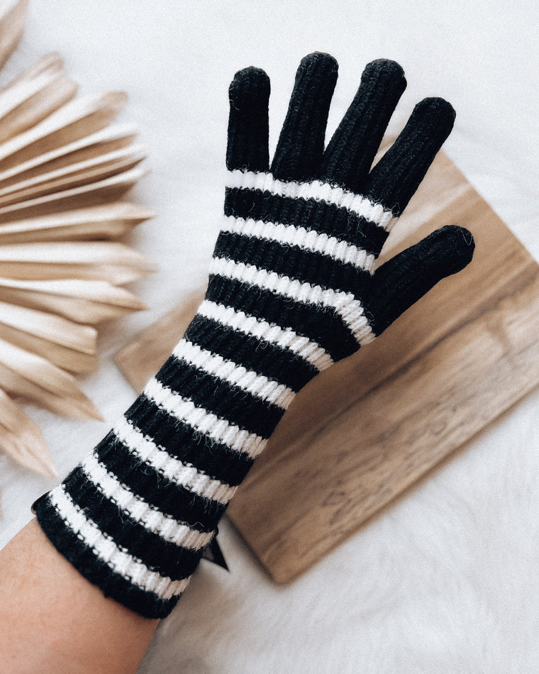 Knit Striped Mittens [black/white]