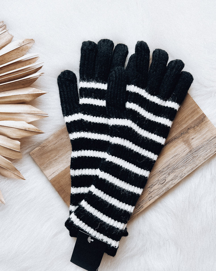 Knit Striped Mittens [black/white]