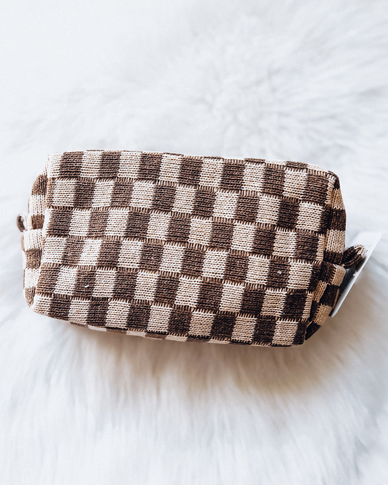 Checkered Cosmetic Pouch [mocha]