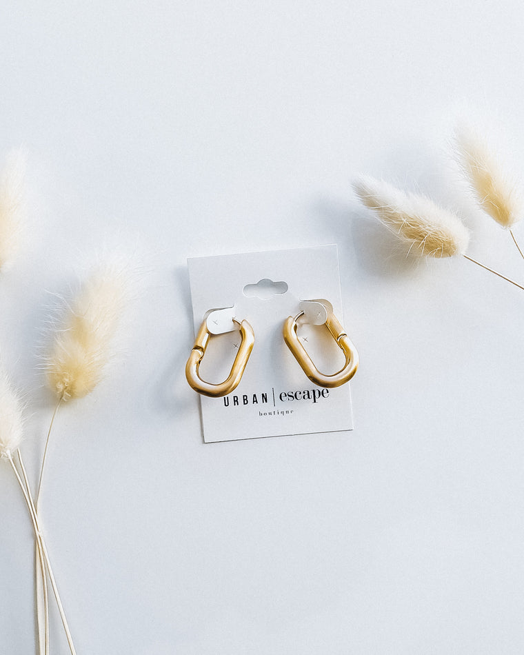 Rounded Rectangle Hinged Hoop Earring / Gold