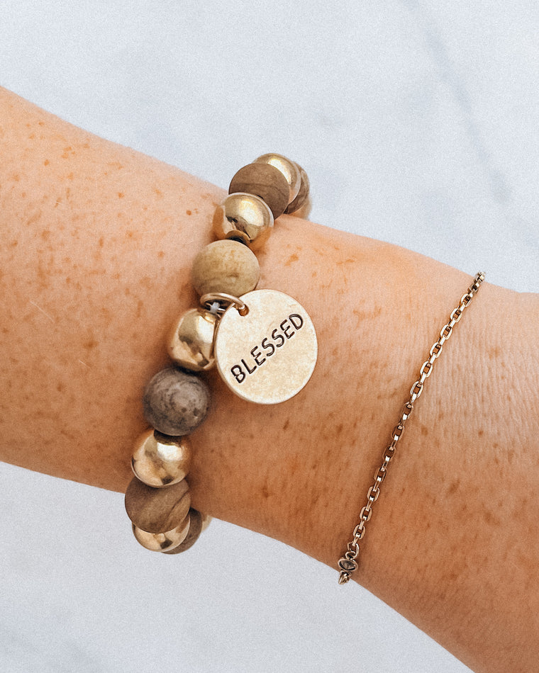 Blessed Stretch Bracelet [brown/gold]