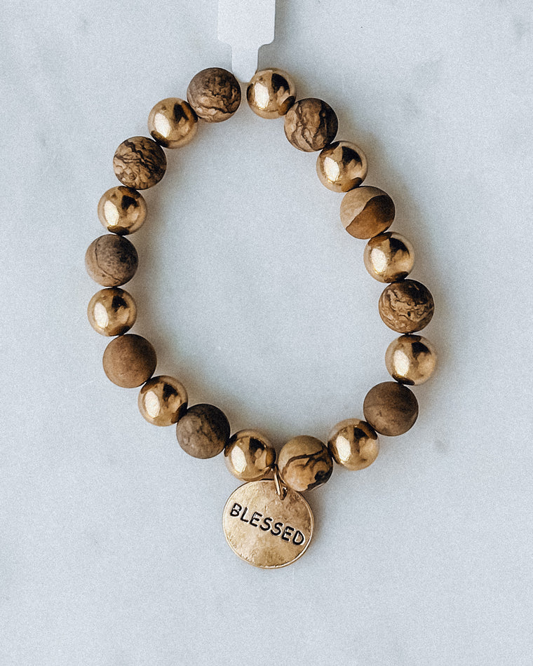 Blessed Stretch Bracelet [brown/gold]