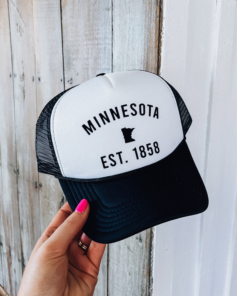 Minnesota Trucker Hat [black on blk+wht hat]