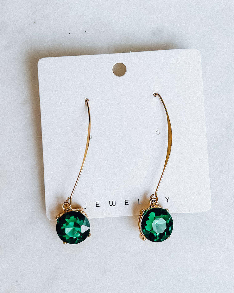 Round Rhinestone Drop Earrings [green/gold]