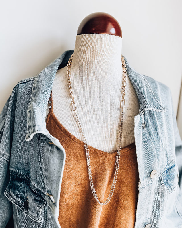 Long Chain and Sparkle Necklace [grey/gold]
