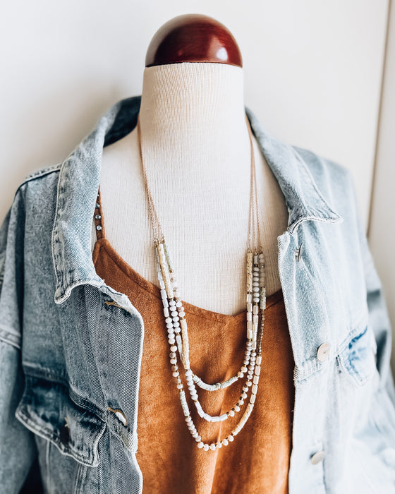 Long Beaded Necklace [grey/gold]