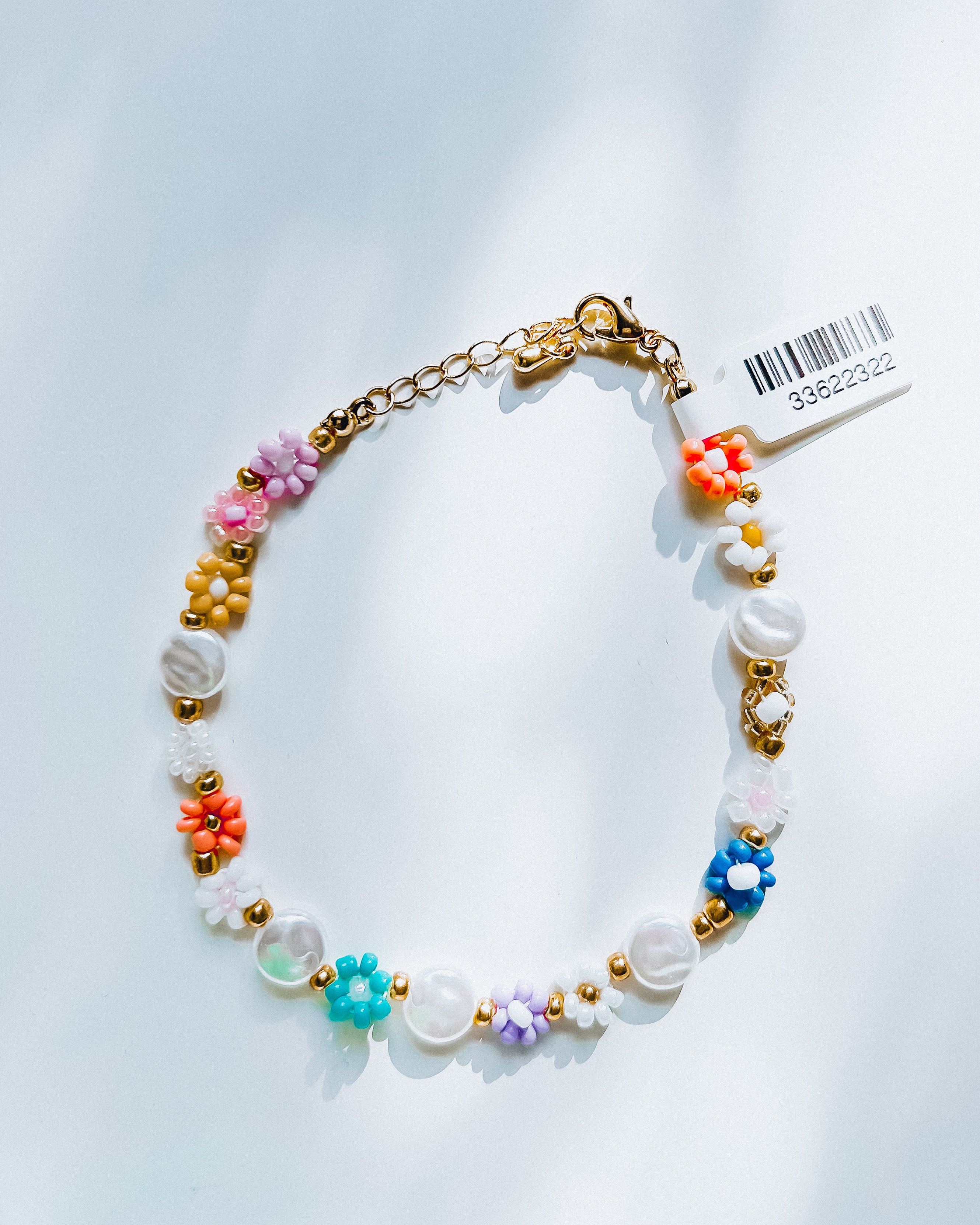 Beaded Flowers & Pearl Chain Bracelet