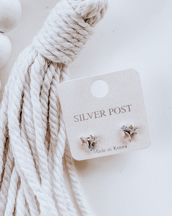 TRINITY dainty rhinestone earrings [SILVER]