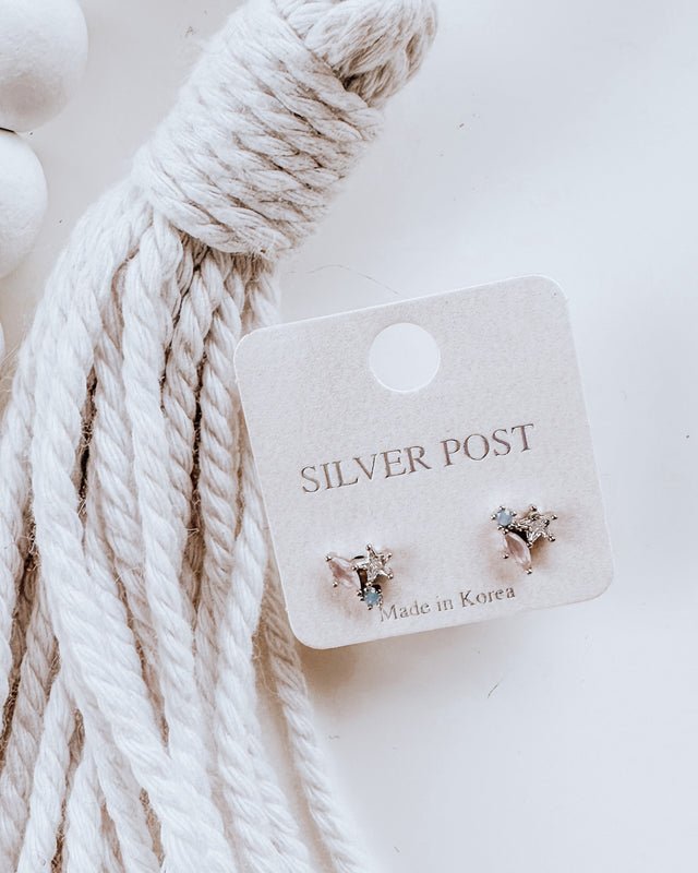 TRINITY dainty rhinestone earrings [SILVER]