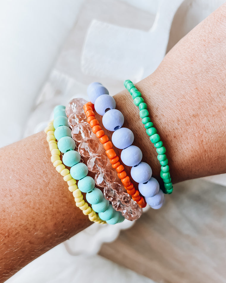 Wood & Glass Stretch Bracelets [multi]