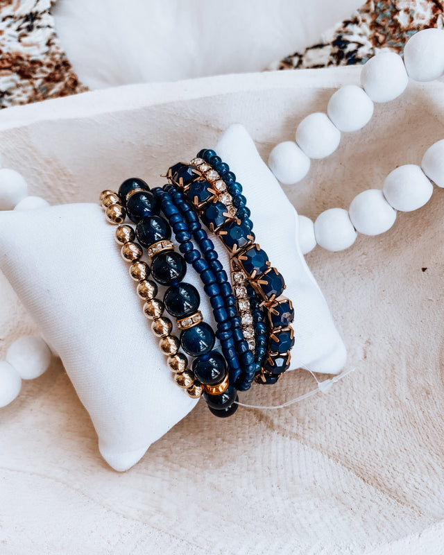 Beaded Bracelet Set [gold/navy]