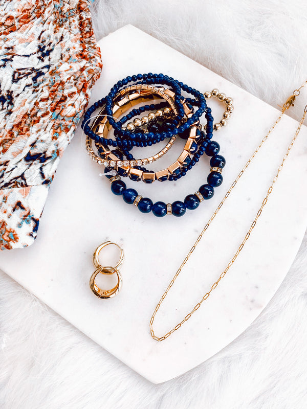 Beaded Bracelet Set [gold/navy]