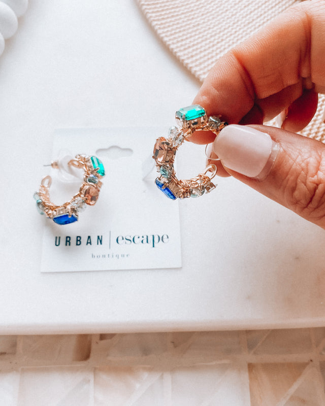 Colorful Jewel Hoop Earrings [gold]