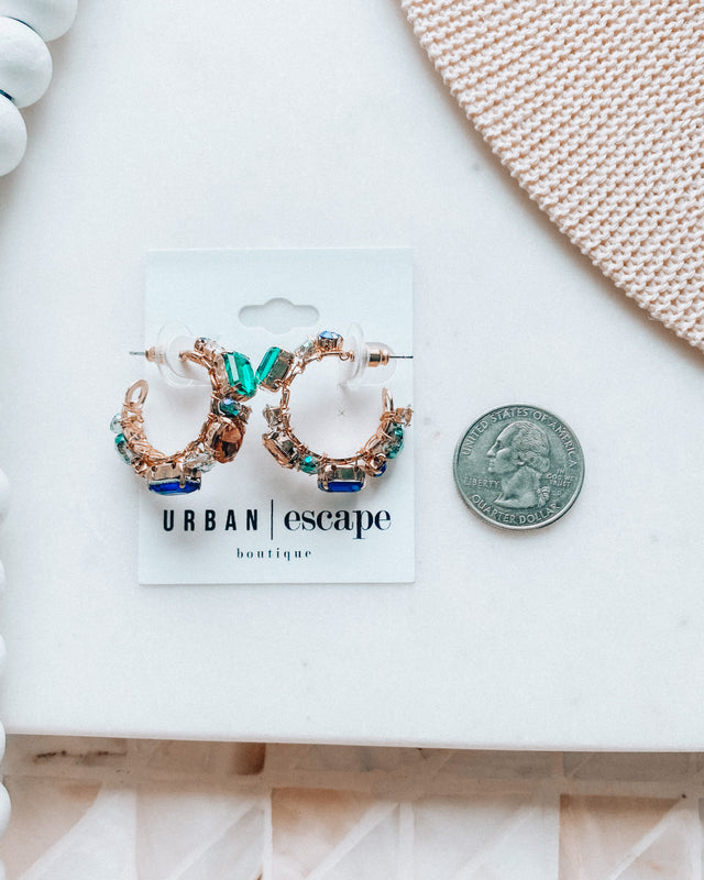 Colorful Jewel Hoop Earrings [gold]