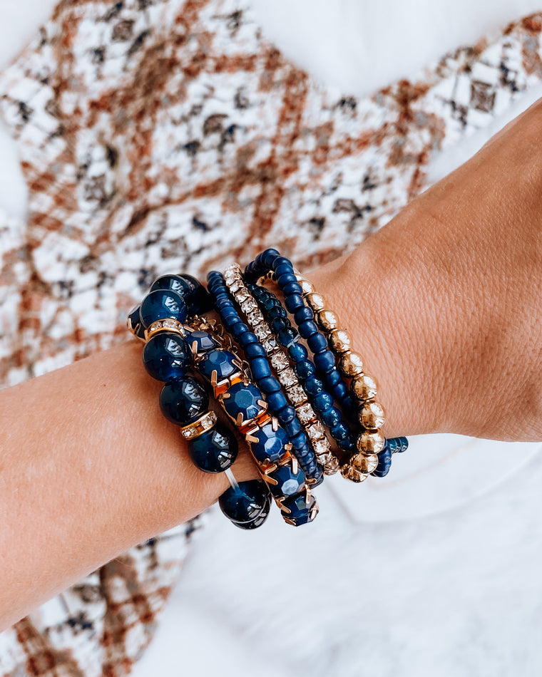 Beaded Bracelet Set [gold/navy]