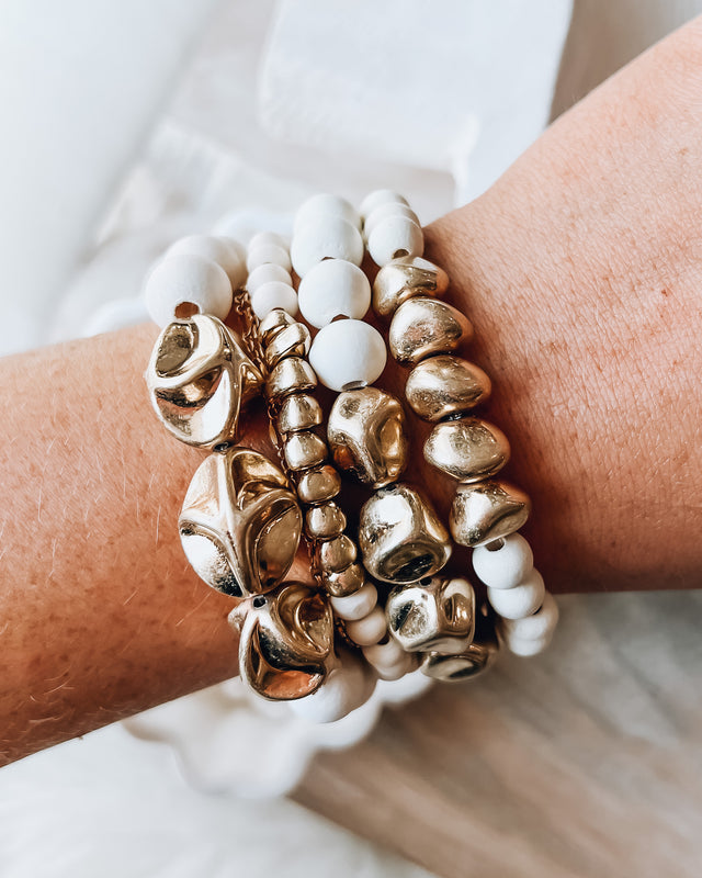 Wood Stretch Bracelets [gold/ivory]