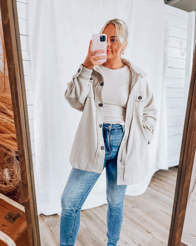 CLOUD 9 fleece shacket [sand beige]