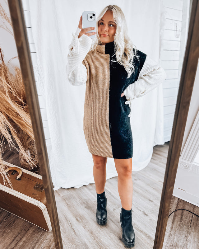 Color Block Sweater Dress [black multi]