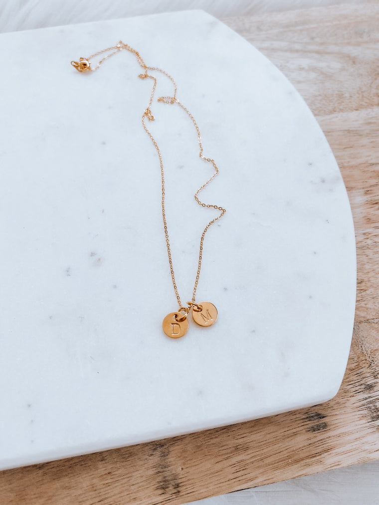 dainty hand stamped initial necklace [gold]
