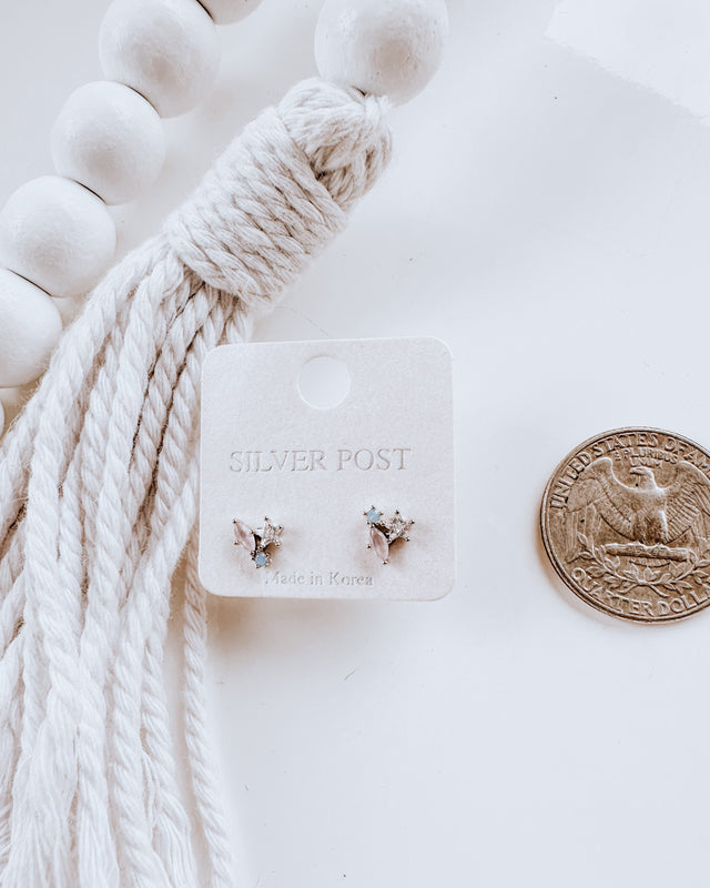 TRINITY dainty rhinestone earrings [SILVER]