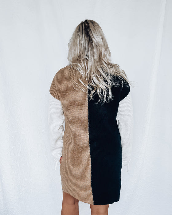 Color Block Sweater Dress [black multi]