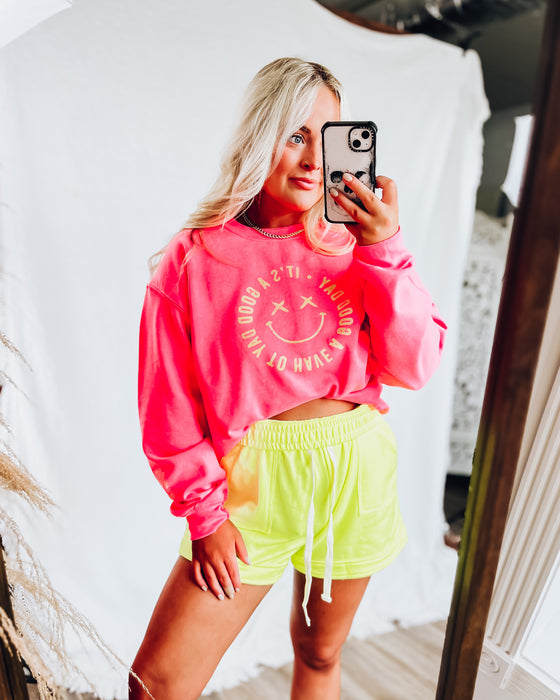it's a good day sweatshirt [ neon pink & yellow]