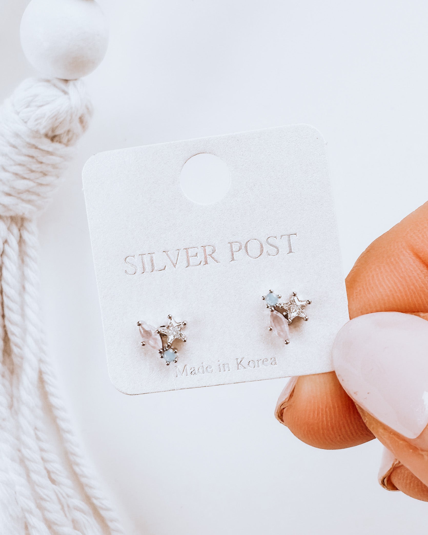 TRINITY dainty rhinestone earrings [SILVER]