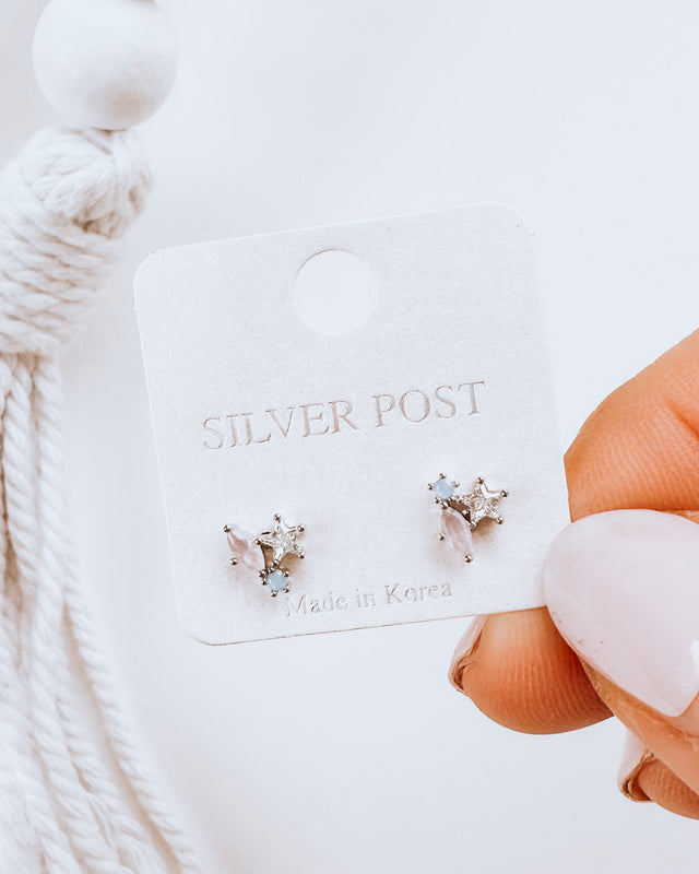 TRINITY dainty rhinestone earrings [SILVER]