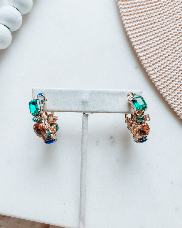 Colorful Jewel Hoop Earrings [gold]